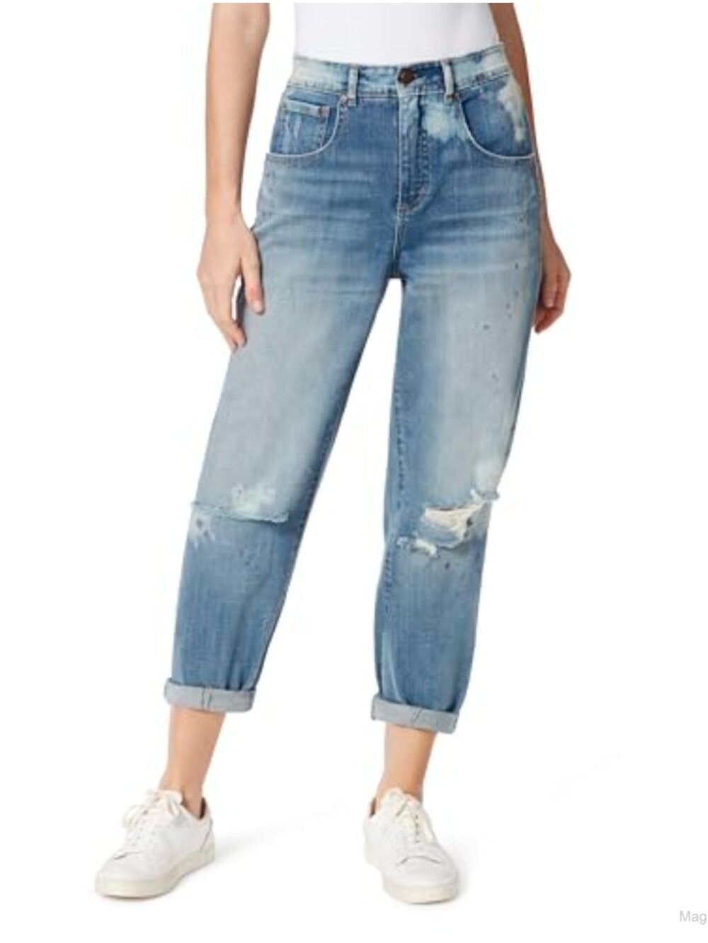 High Rise Tapered Boyfriend Jeans Rolled Cuff Workwear Denim